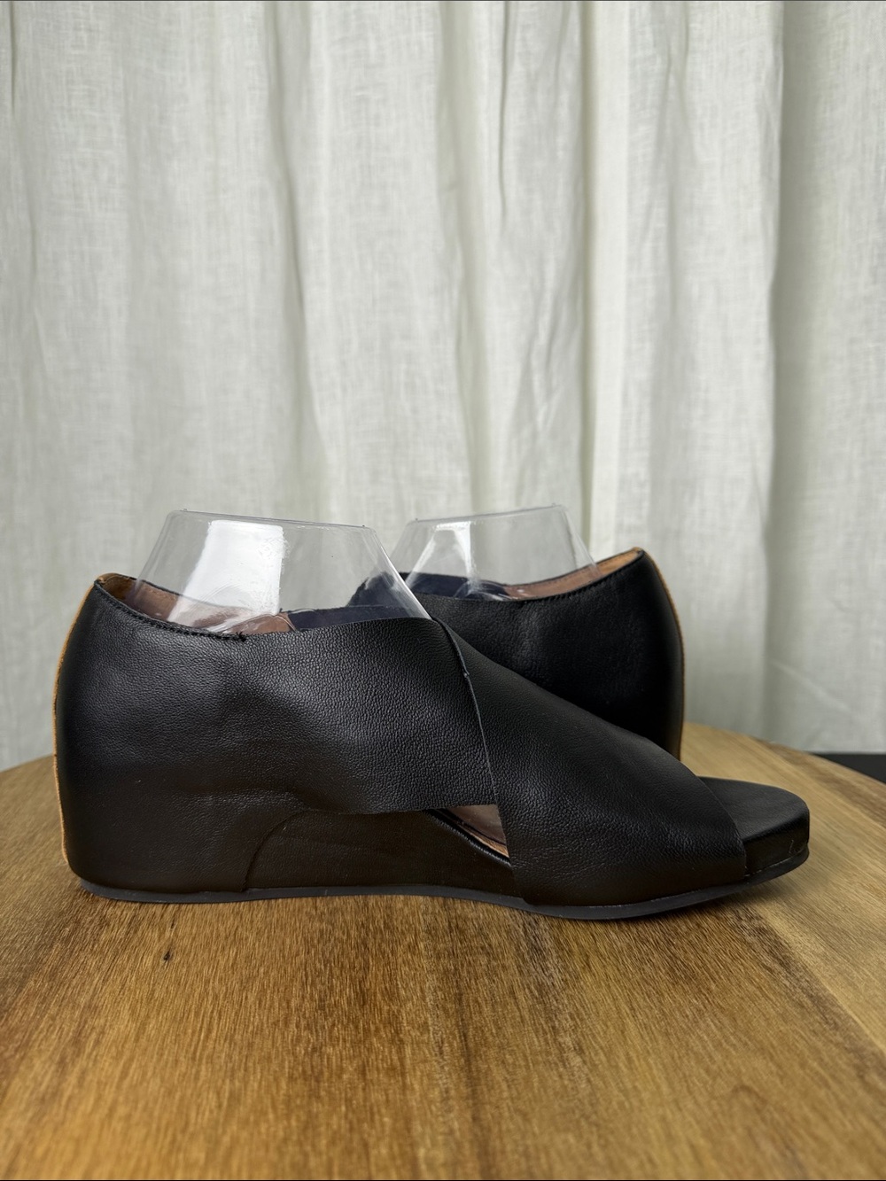 gentle souls Black Leather Open-Toe Wedge Sandals - Picture 8 of 12